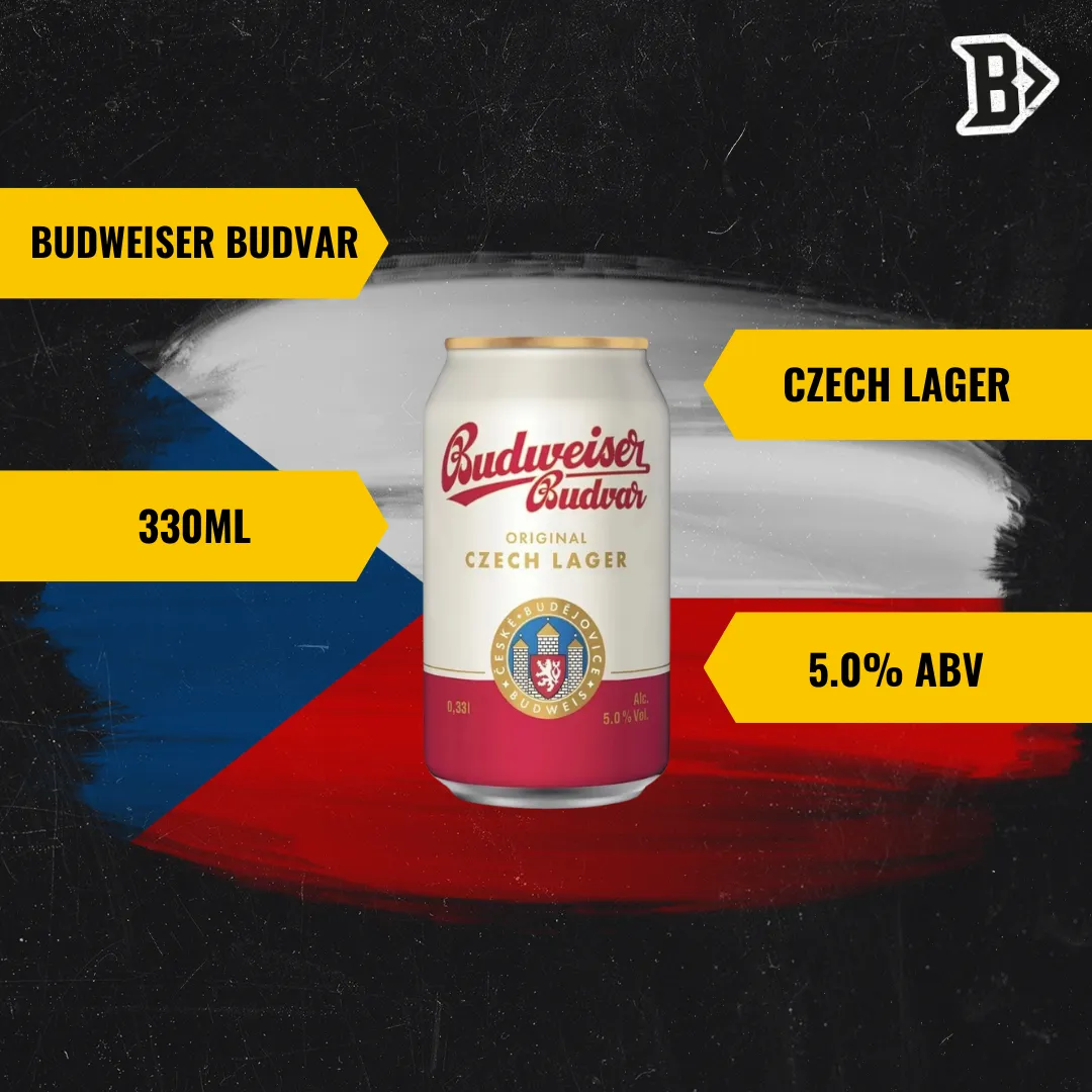 Budweiser Budvar Czech Lager 330ml Cans – 5% ABV (12 Pack)