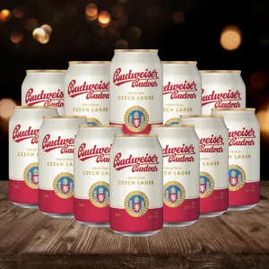 Budweiser Budvar Czech Lager 330ml Cans – 5% ABV (12 Pack)