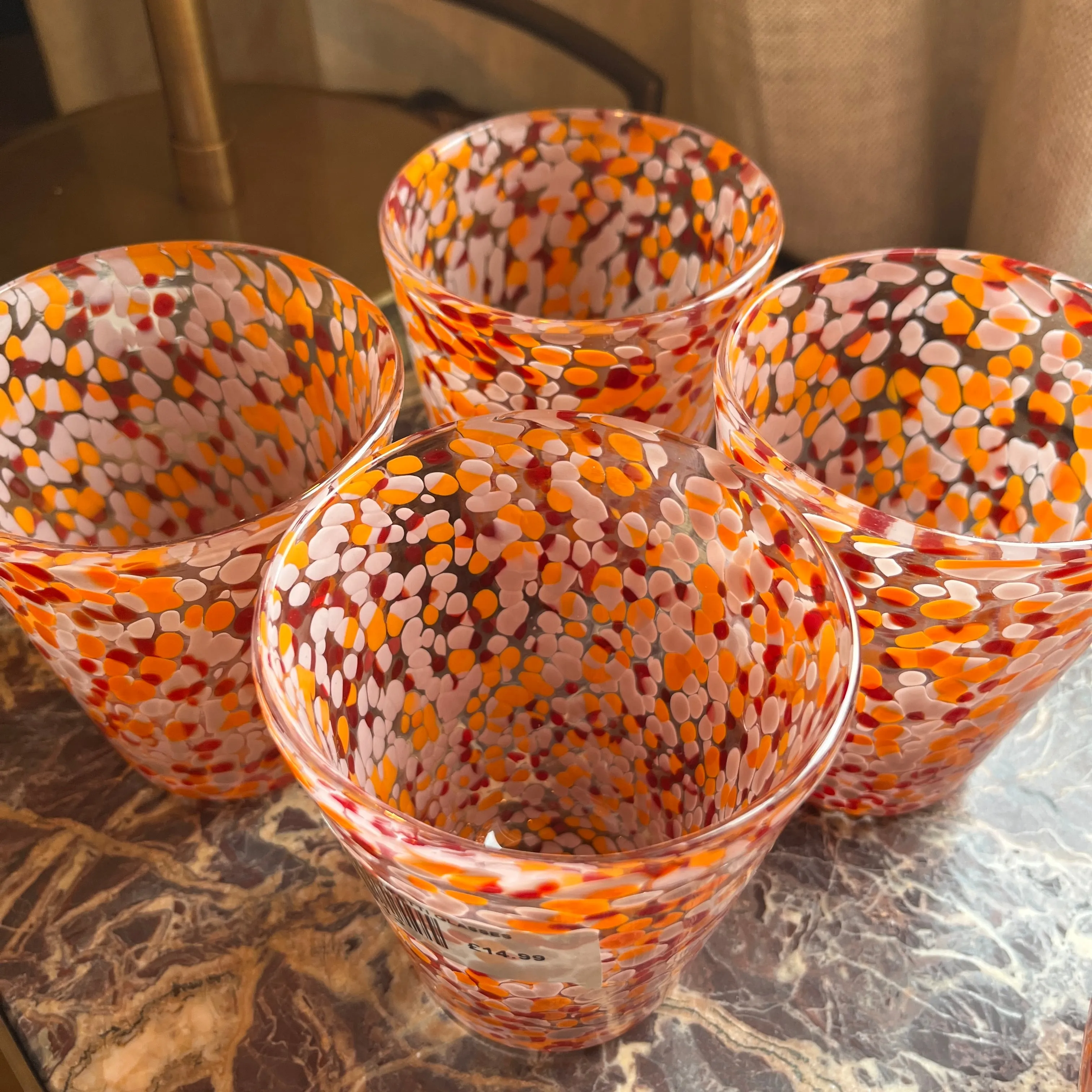 Confetti Glass Tumblers - Pink and Orange - Set of Four