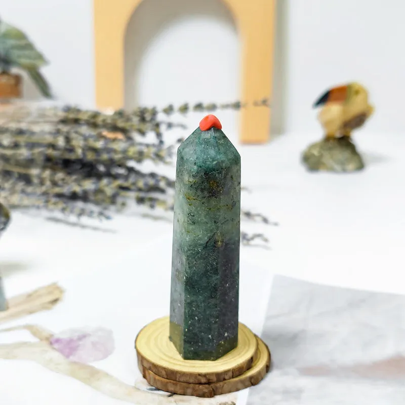 Crystal Fluorite Polished Obelisk- Green Strawberry Crystal Hexagonal Prism