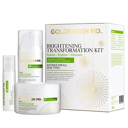 Goldfaden MD Brightening Transformation Kit - Advanced Skin Care Regime including Exfoliator, Cleanser & Eye Cream