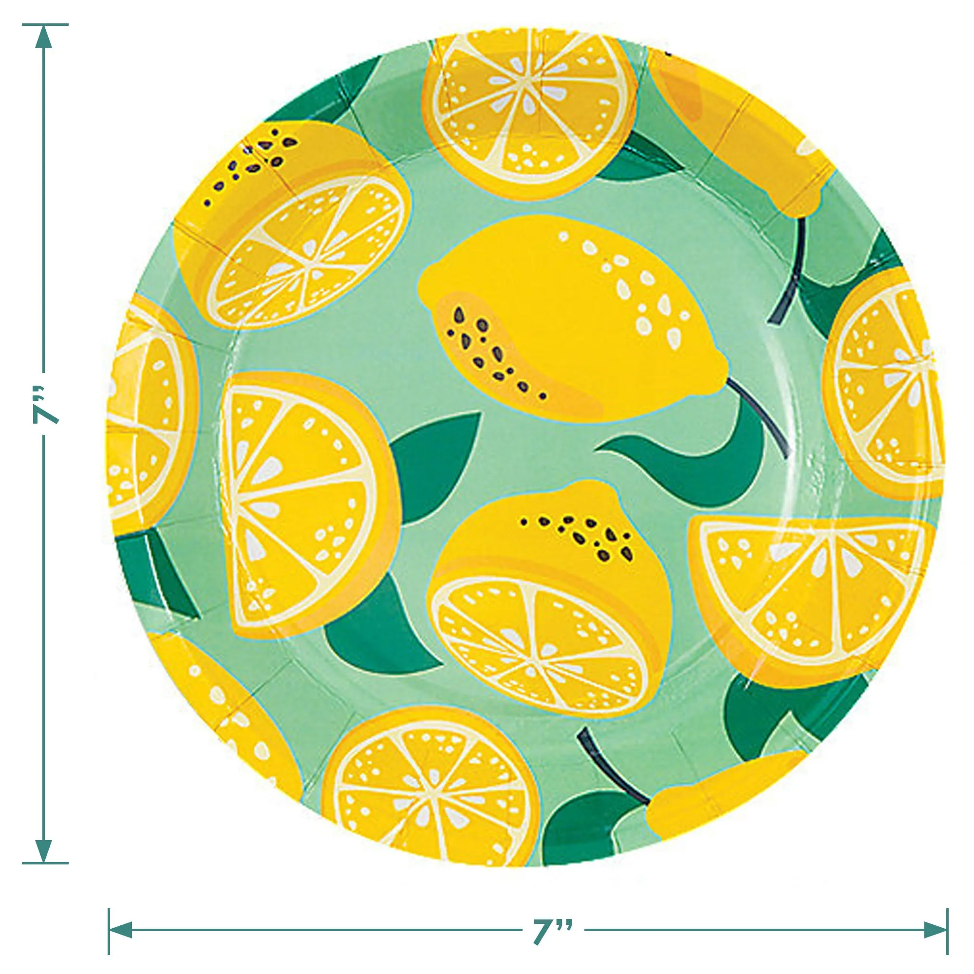 Lemon & Leaves Minty Citrus Round Paper Dessert Plates and Napkins (Serves 16)