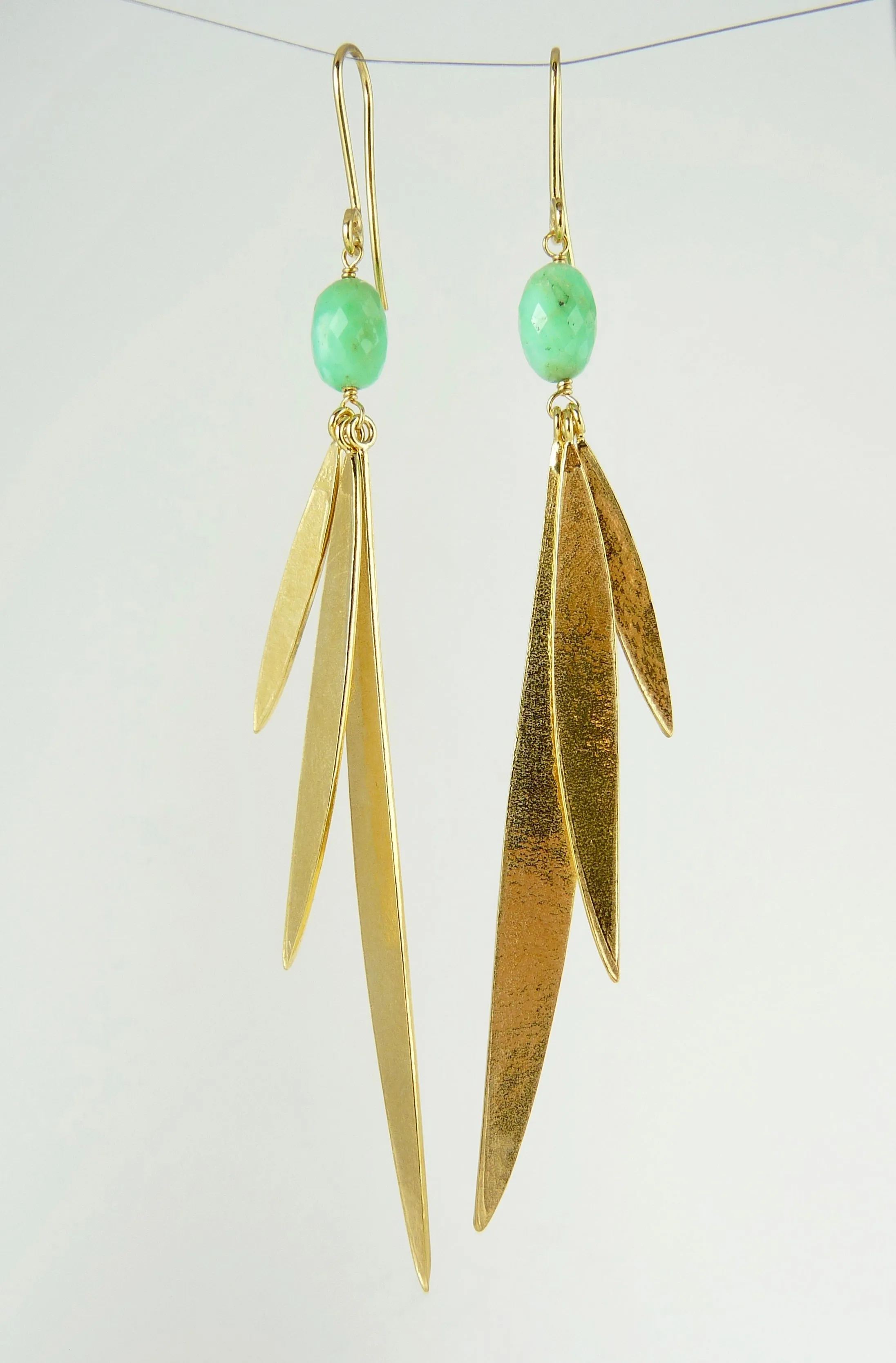 Lily Long Leaf Earrings with gemstones