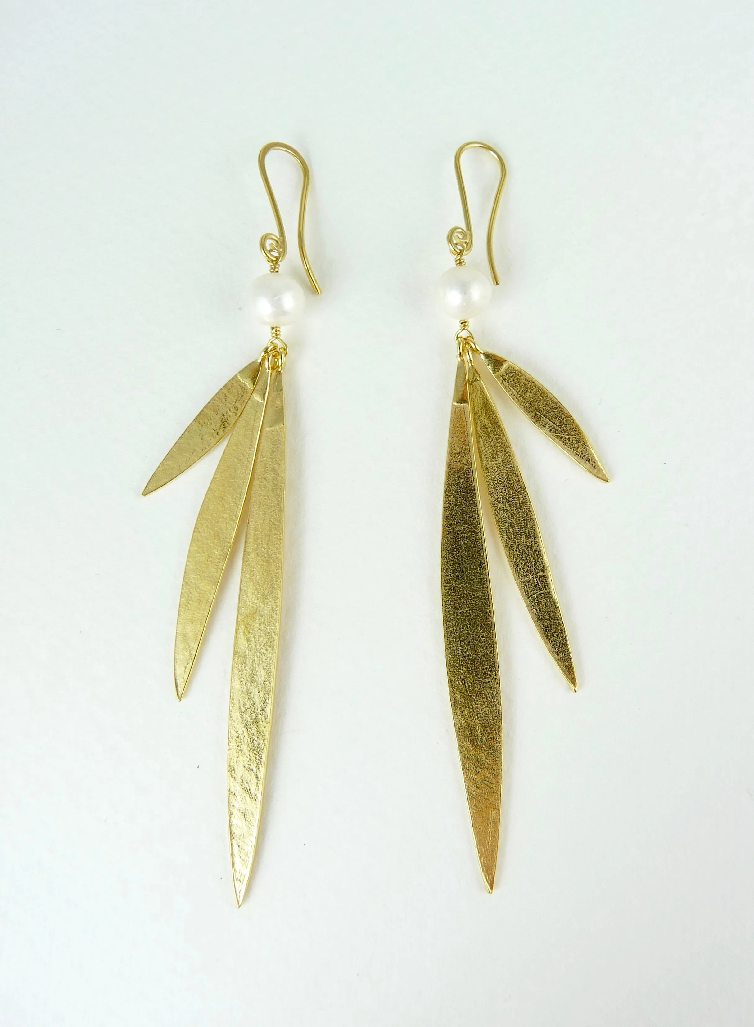 Lily Long Leaf Earrings with gemstones