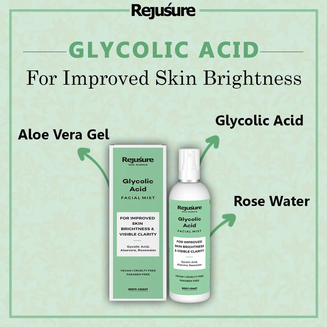 Rejusure Glycolic Acid Face Mist - Exfoliating & Hydrating Facial Spray | Skin Brightness & Clarity - 100ml