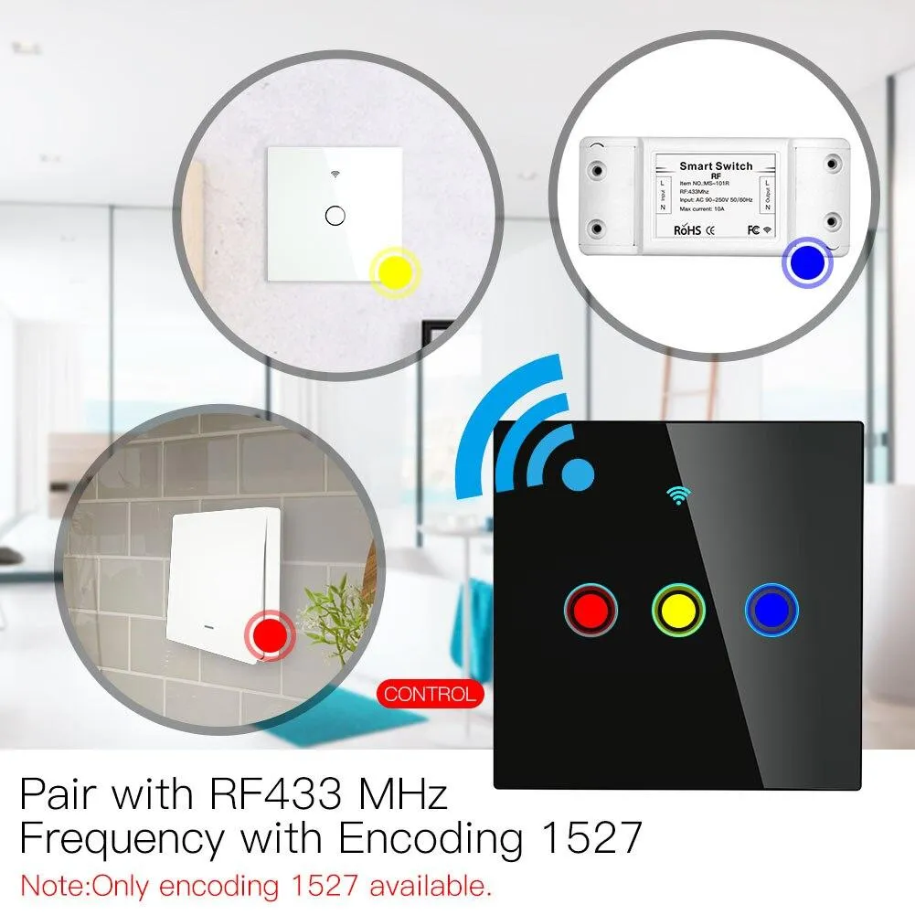 RF433 Smart Wirelesss Wall Glass Panel Transmitter Touch Switch Multi-control Remote EU