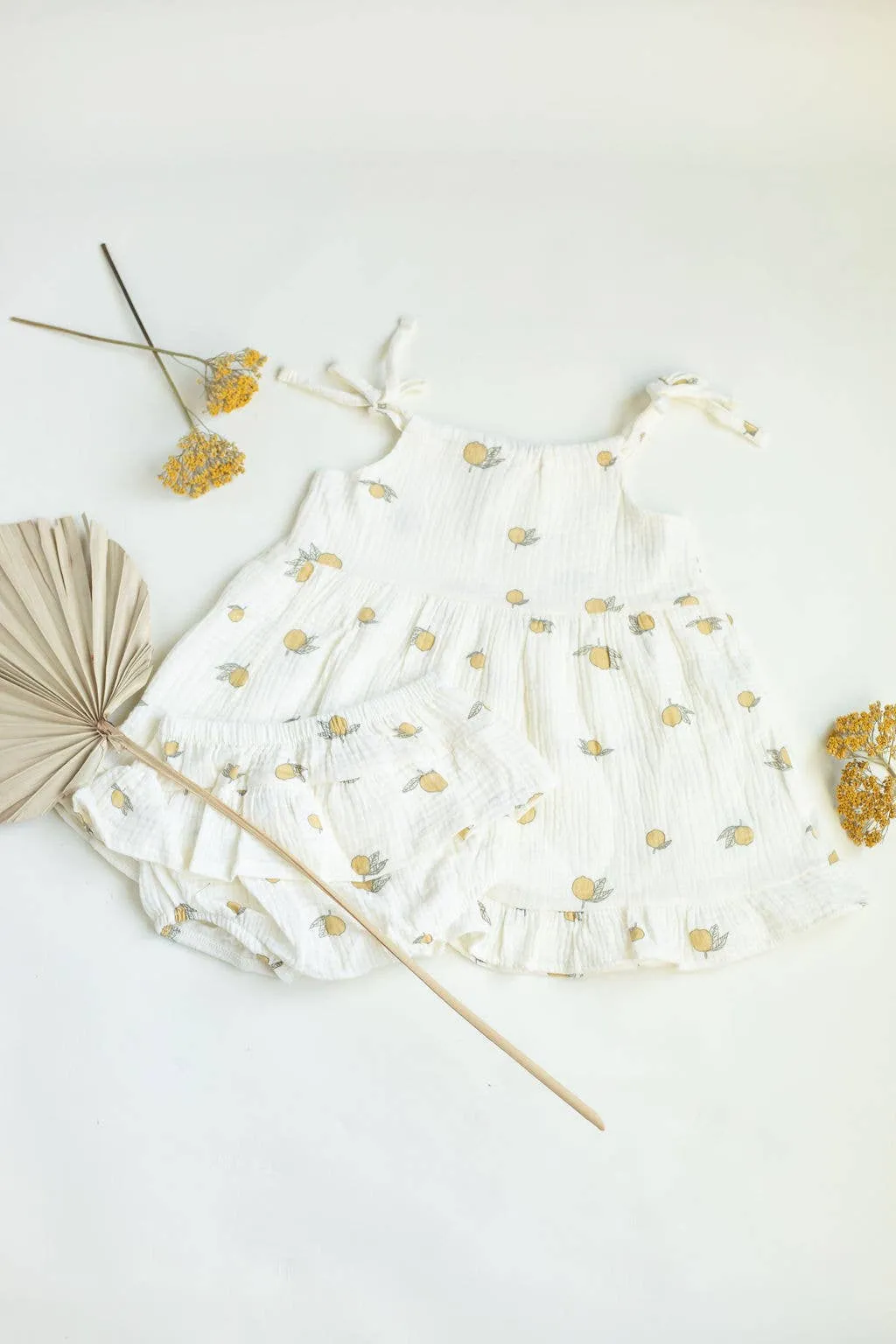 Summer lemon set dress with bloomers for baby