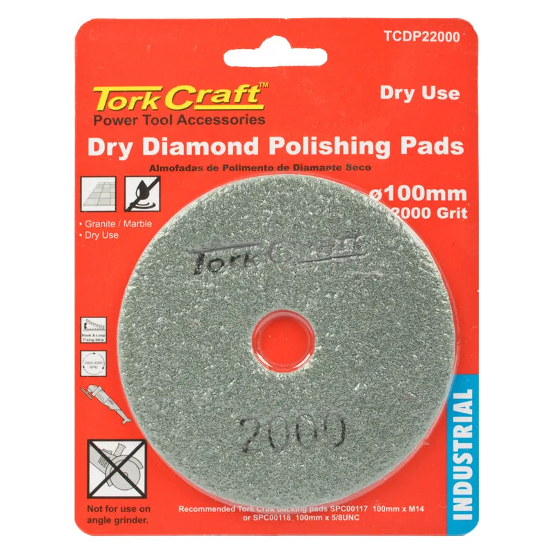 TORK CRAFT 100MM DIAMOND POLISHING PAD 2000 GRIT DRY USE TCDP22000