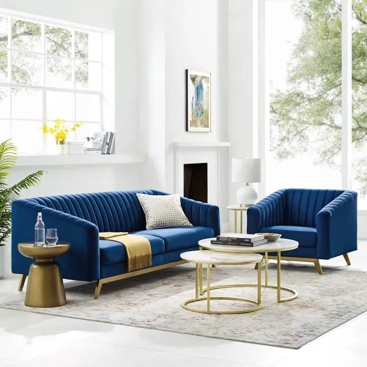 Valiant Vertical Channel Tufted Performance Velvet Sofa and Armchair Set