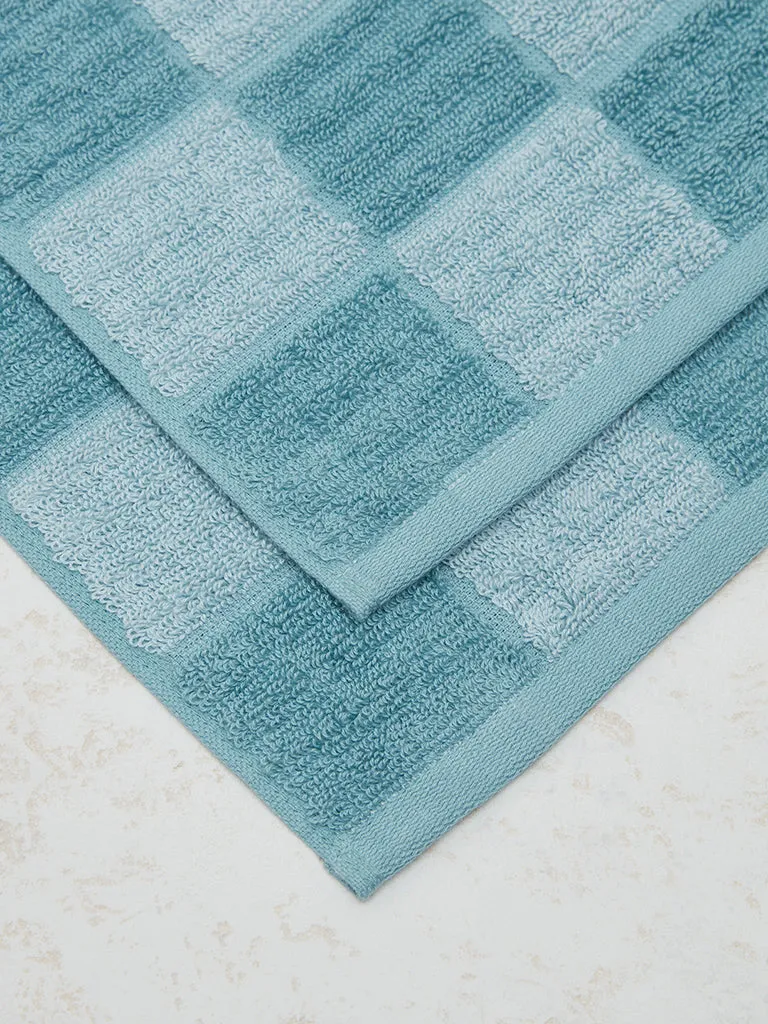 Westside Home Dusty Blue Checkered Design Face Towel (Set of 2)