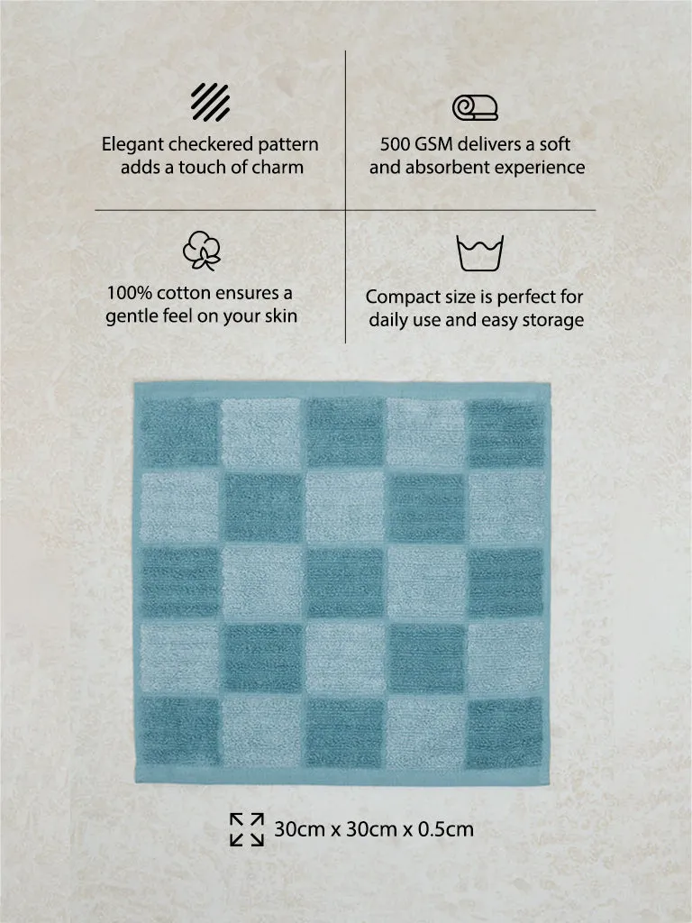 Westside Home Dusty Blue Checkered Design Face Towel (Set of 2)